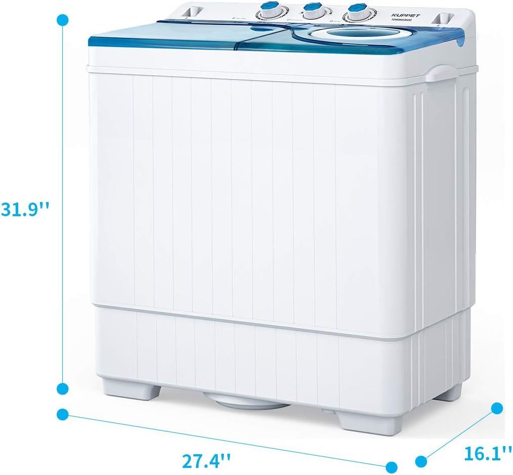 Compact Twin Tub Portable Mini Washing Machine 26lbs Capacity, Washer(18lbs)&Spiner(8lbs) (White&Blue) V2826