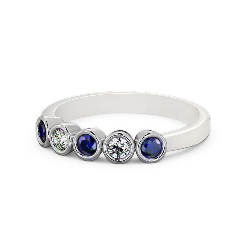 14K White Gold Eternity Band with Blue Sapphire and Diamond J183598