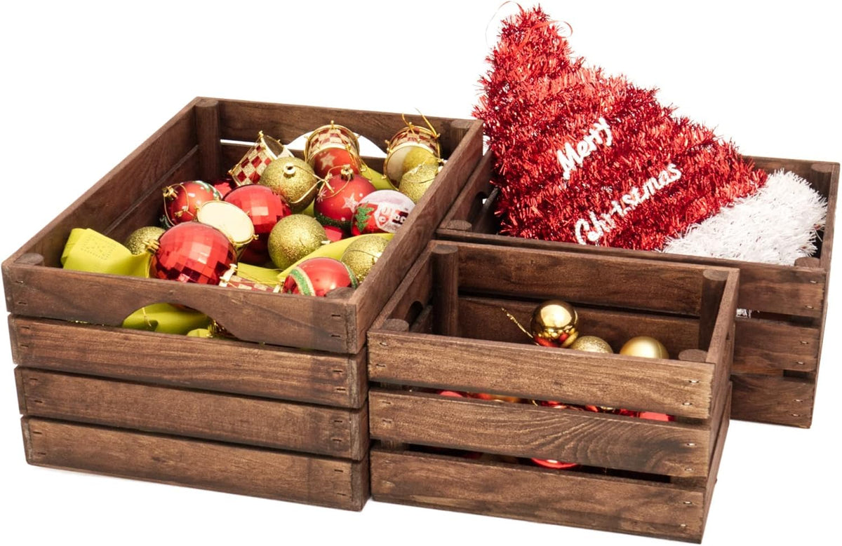 Rustic Wood Crates, Set of 3, Dark Brown E442