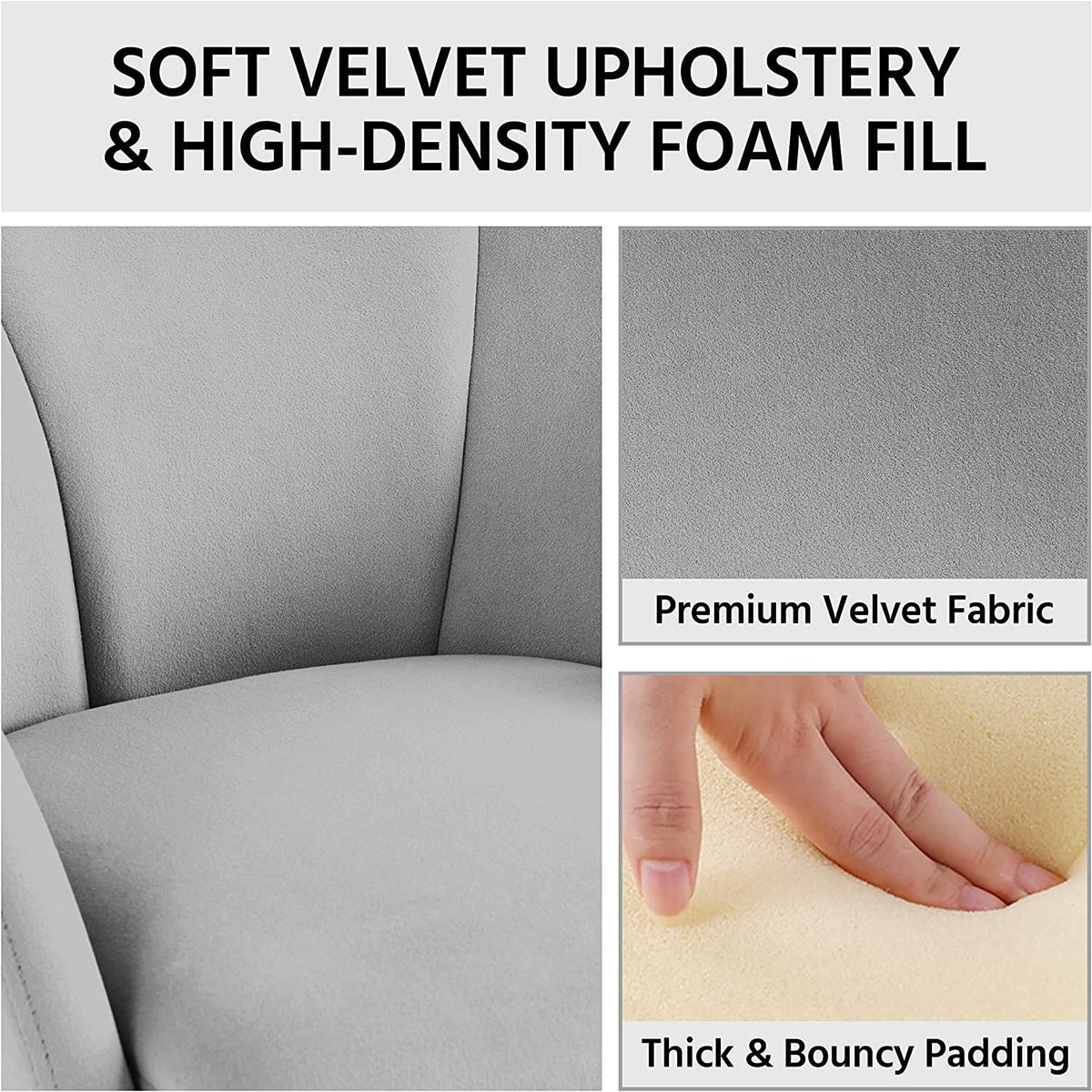 Gray Velvet Armchair with Golden Metal Legs W792