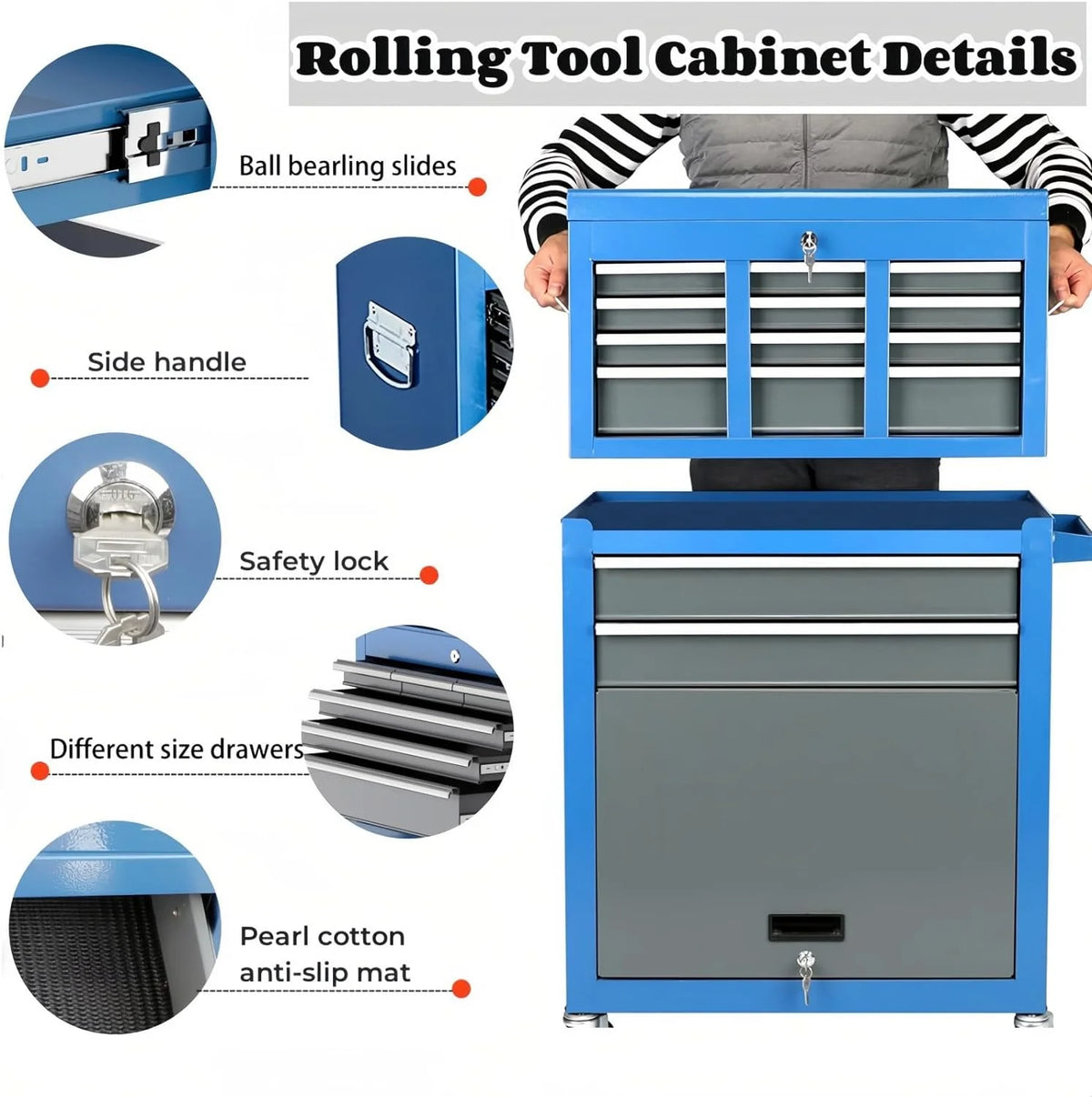 Rolling Tool Chest 8 Drawers Tool Cabinet with Wheels L611
