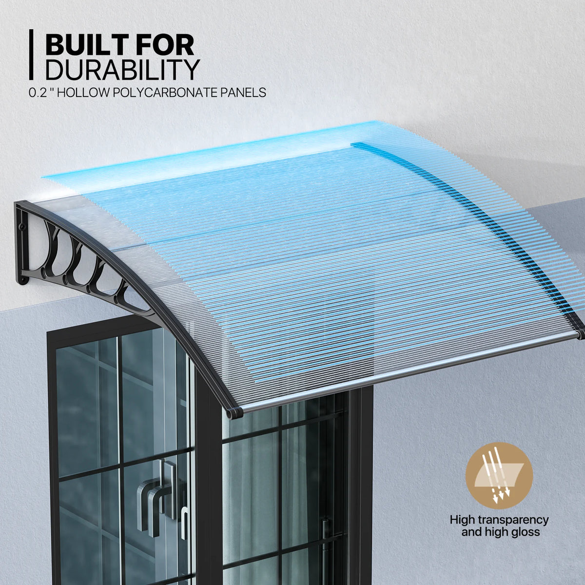 Clear Polycarbonate Door Canopy with Black Bracket T1605