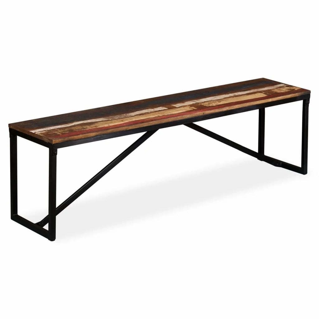 Vintage Reclaimed Wood Bench with Steel Legs O826450