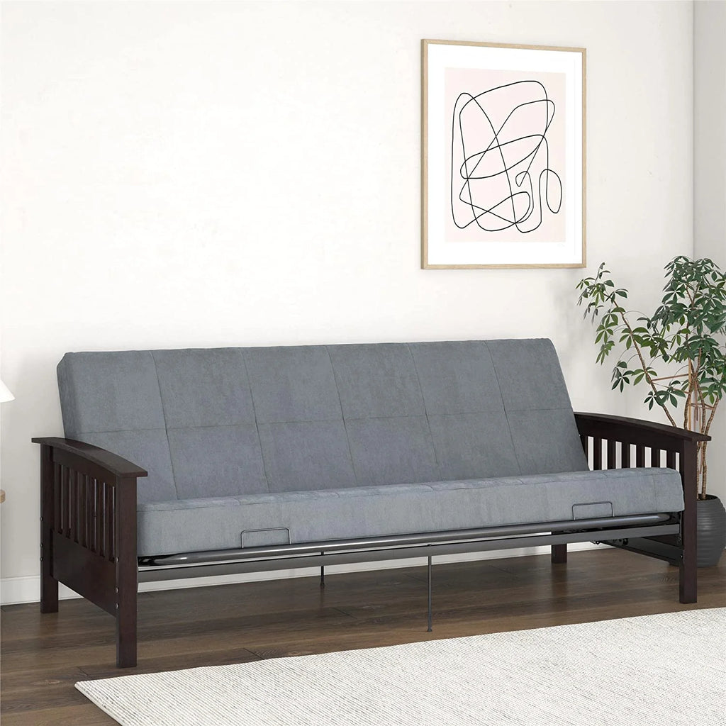 Natural Wood Full Size Futon Frame with Black Metal V16073