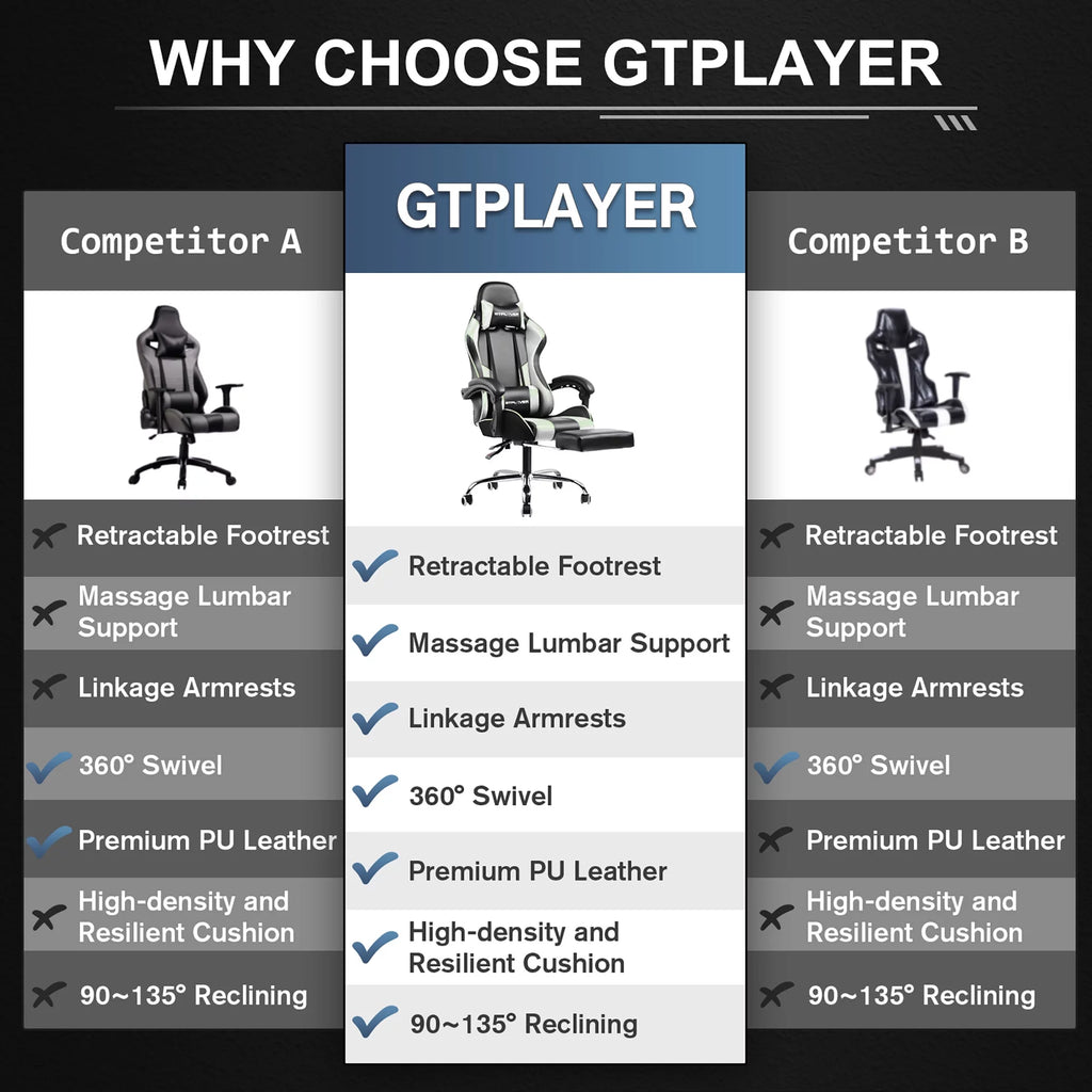 White Gaming Chair with Footrest J8885
