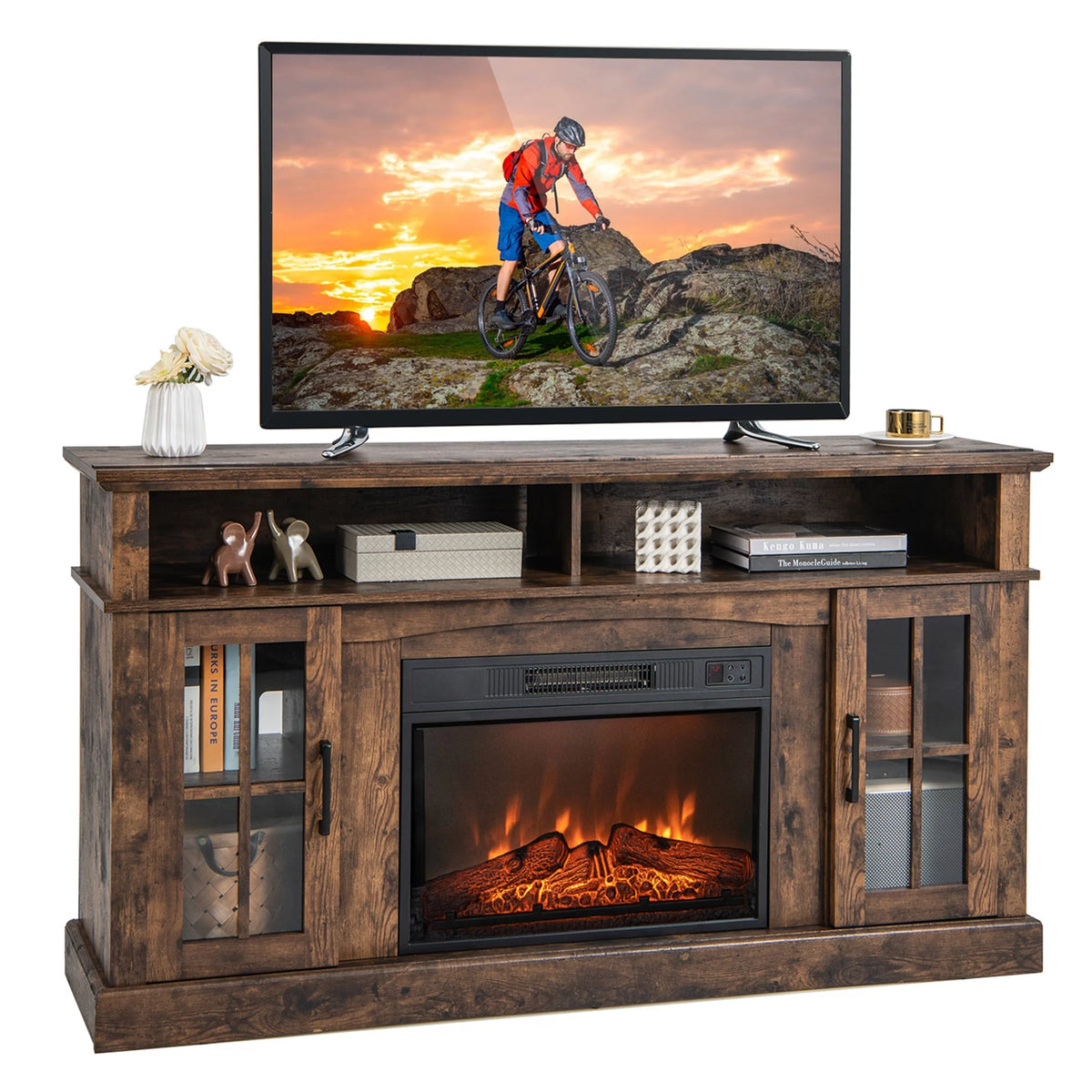 58'' Fireplace TV Stand with 1400W Electric Fireplace N657