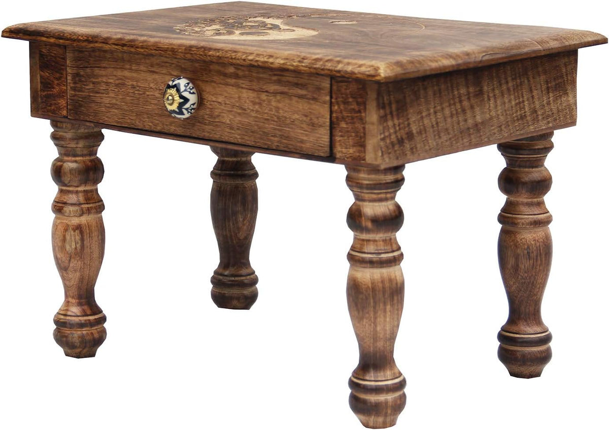Solid Mango Wood Hand Carved Puja Shrine Altar Table U877