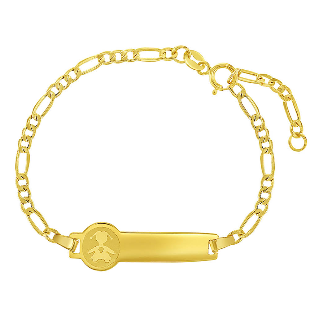 14K Yellow Gold Adjustable 6 Identification Tag Figaro Chain Bracelets H112893