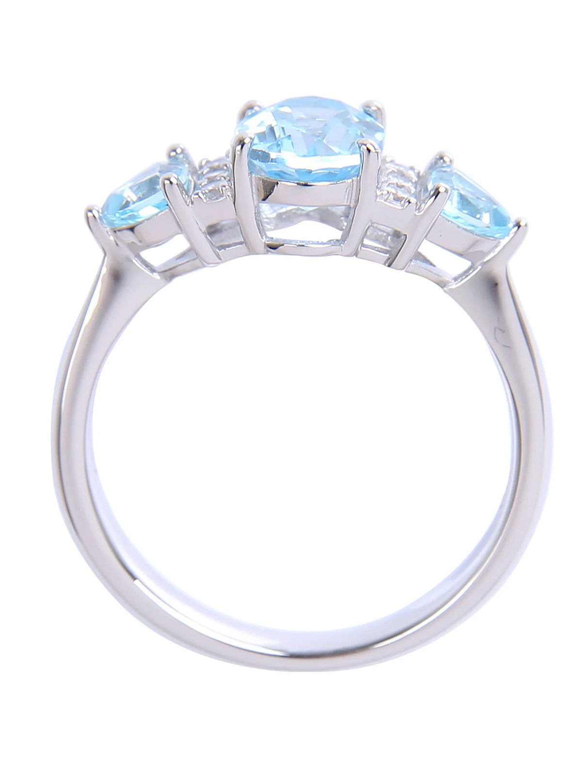 Oval & Trillion Cut Blue Topaz & CZ Three-Stone Ring in Sterling Silver E829