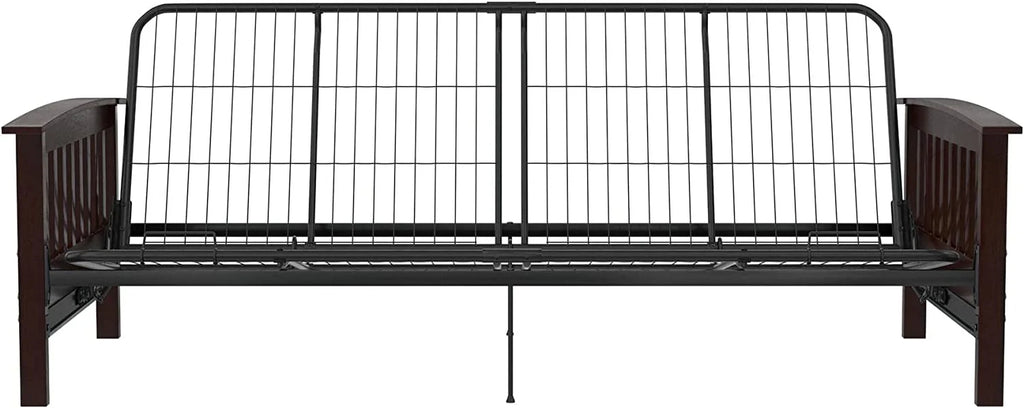Natural Wood Full Size Futon Frame with Black Metal V16073