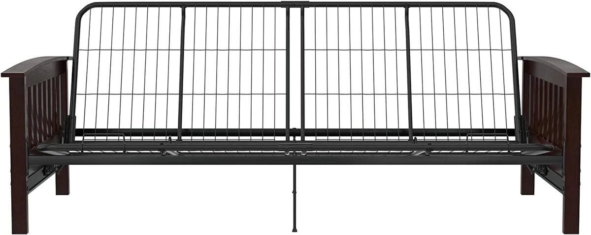 Natural Wood Full Size Futon Frame with Black Metal V16073