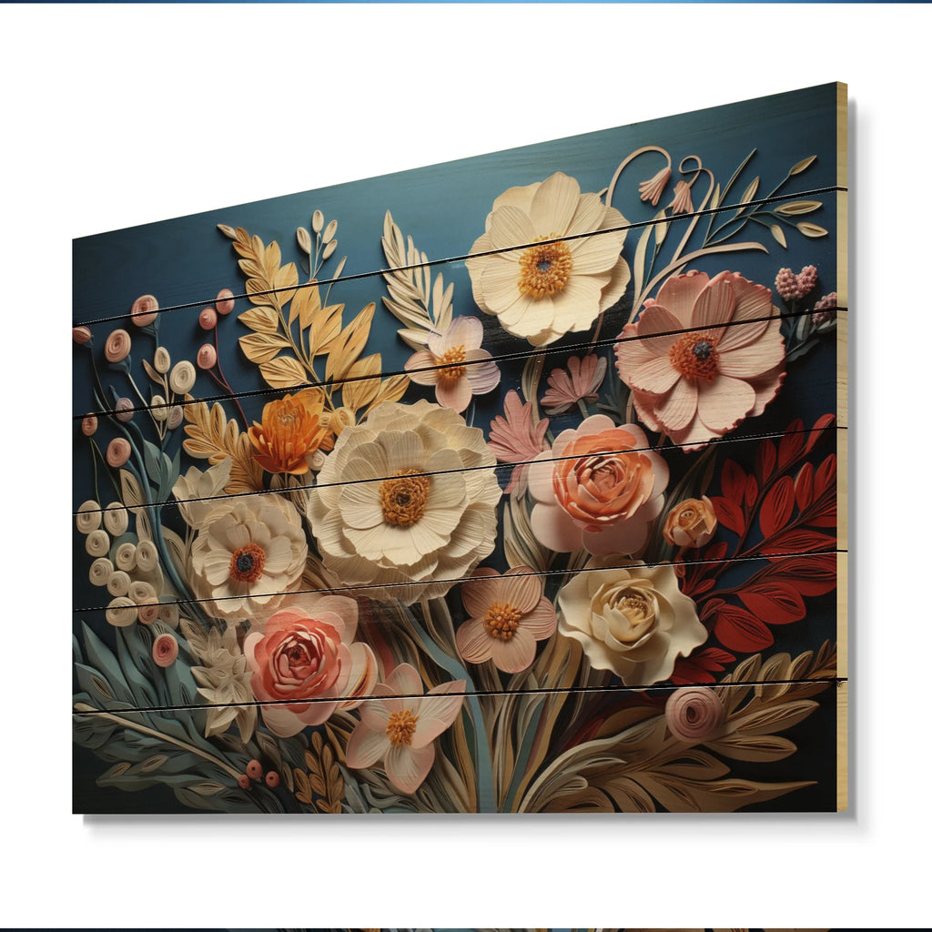 Floral Print on Natural Pine Wood D268