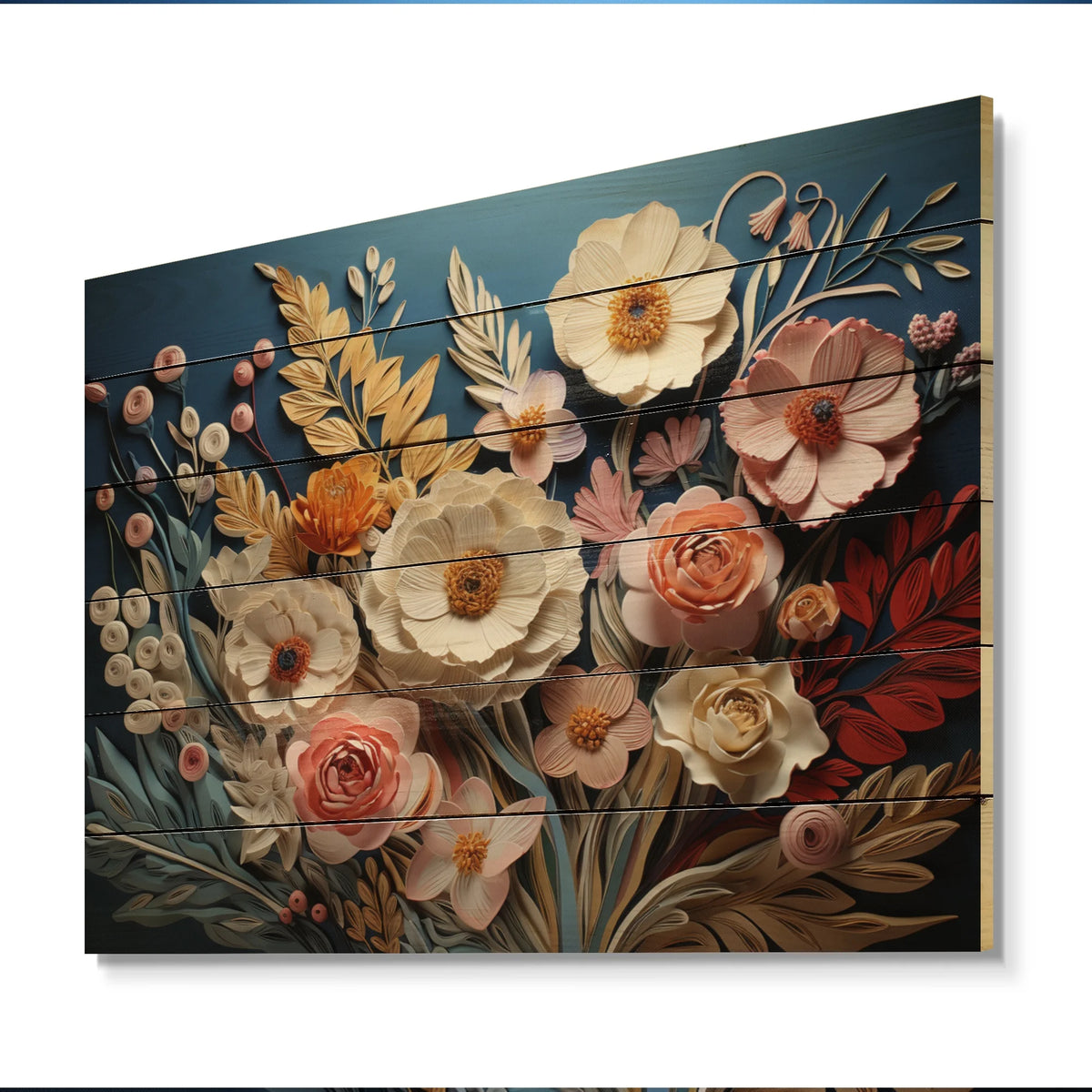 Floral Print on Natural Pine Wood D268