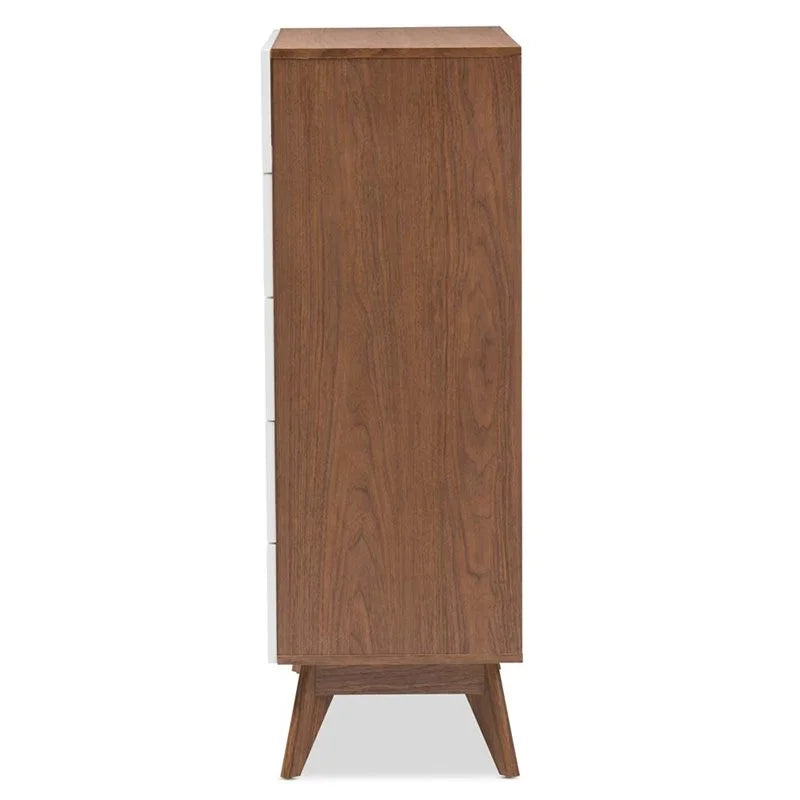 Mid Century Modern White and Walnut Chest and Nightstand Set P5536