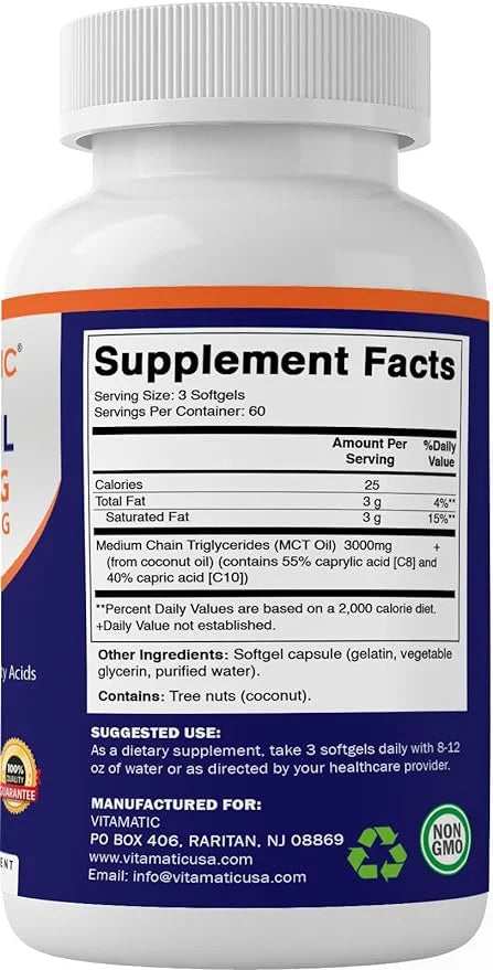 2 Packs MCT Oil Capsules 3000 mg per Serving 180 Softgels from Coconut Oil W7436