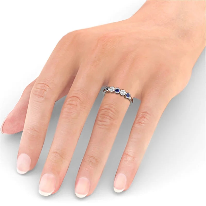 14K White Gold Eternity Band with Blue Sapphire and Diamond J183598