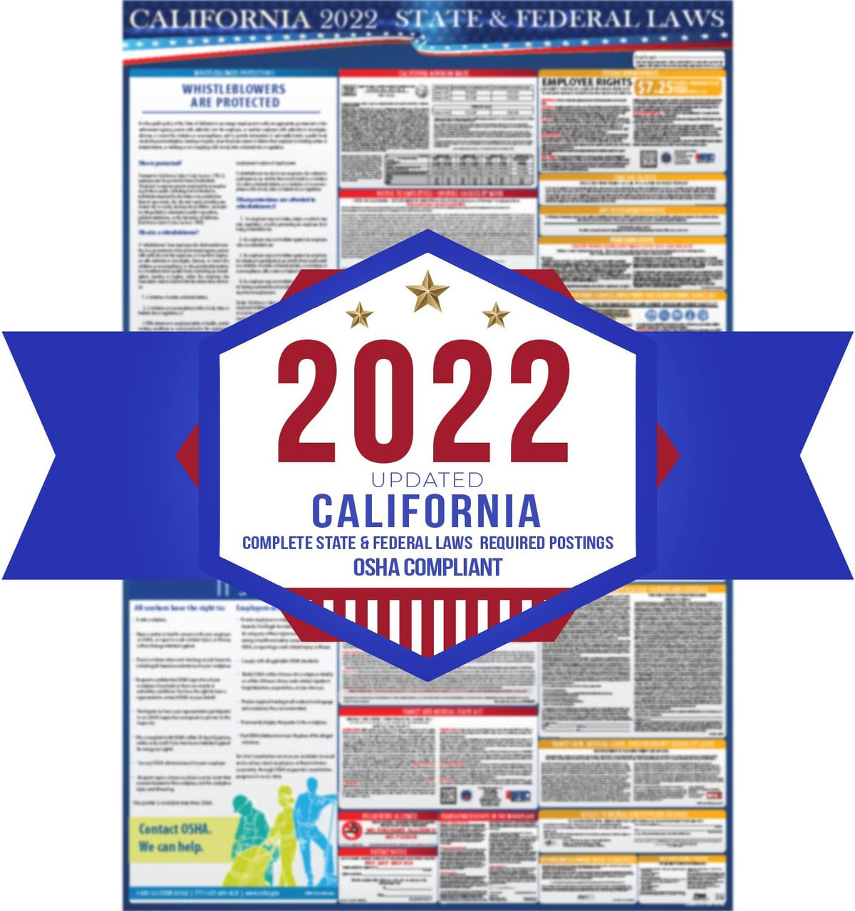 California State and Federal Labor Laws Poster English & Spanish 24 x 36 Laminated U8604