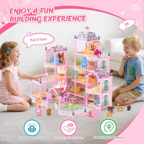 4-Story 15 Rooms Doll House with 2 Dolls O66852