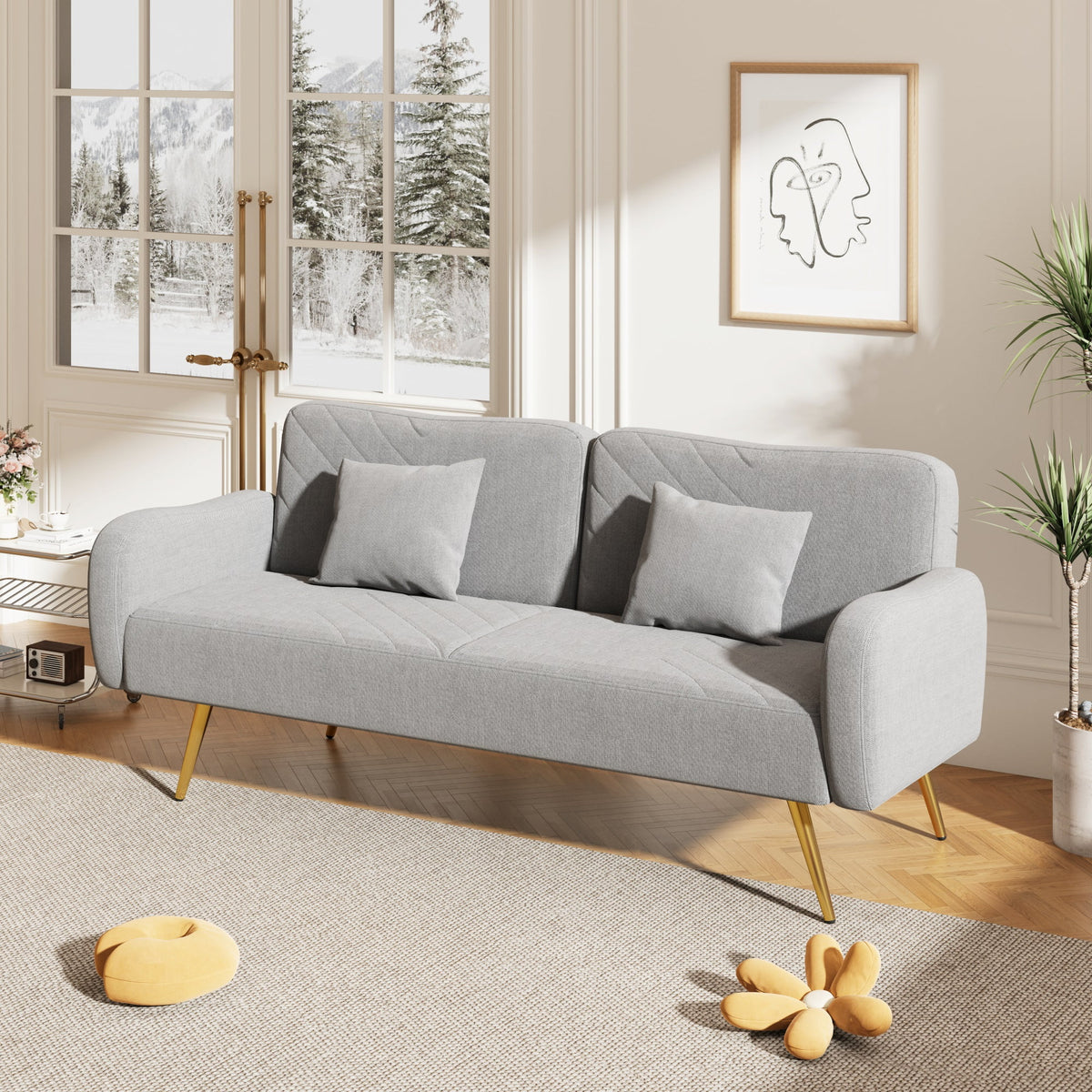 70.5" Linen Convertible Sleeper Sofa Bed with Adjustable Splitback M95019