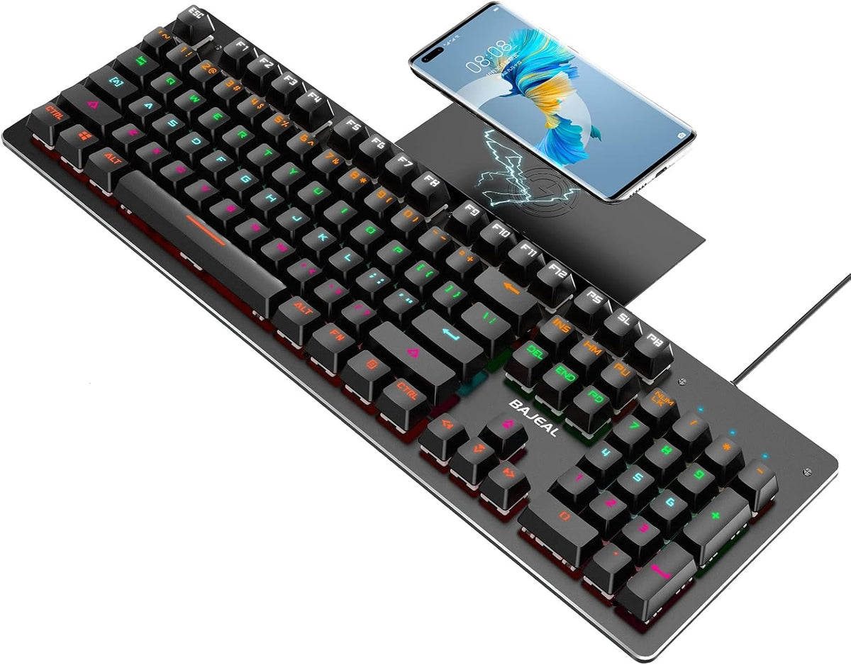 104 Keys Wired Full Size Mechanical Gaming Keyboard with Wireless Charger D9297