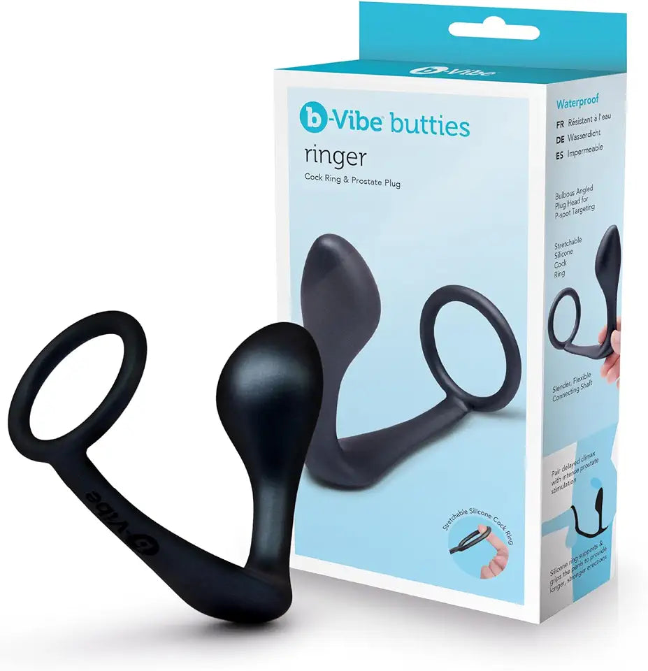 Black Silicone Cock Ring and Butt Plug Q9692