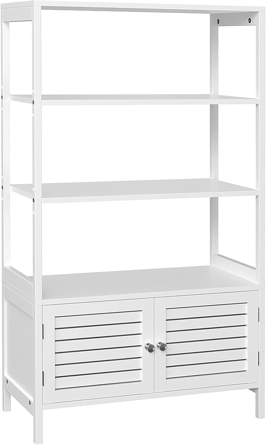 White Bamboo Tall Storage Cabinet with 3 Shelves and Double Doors W1808