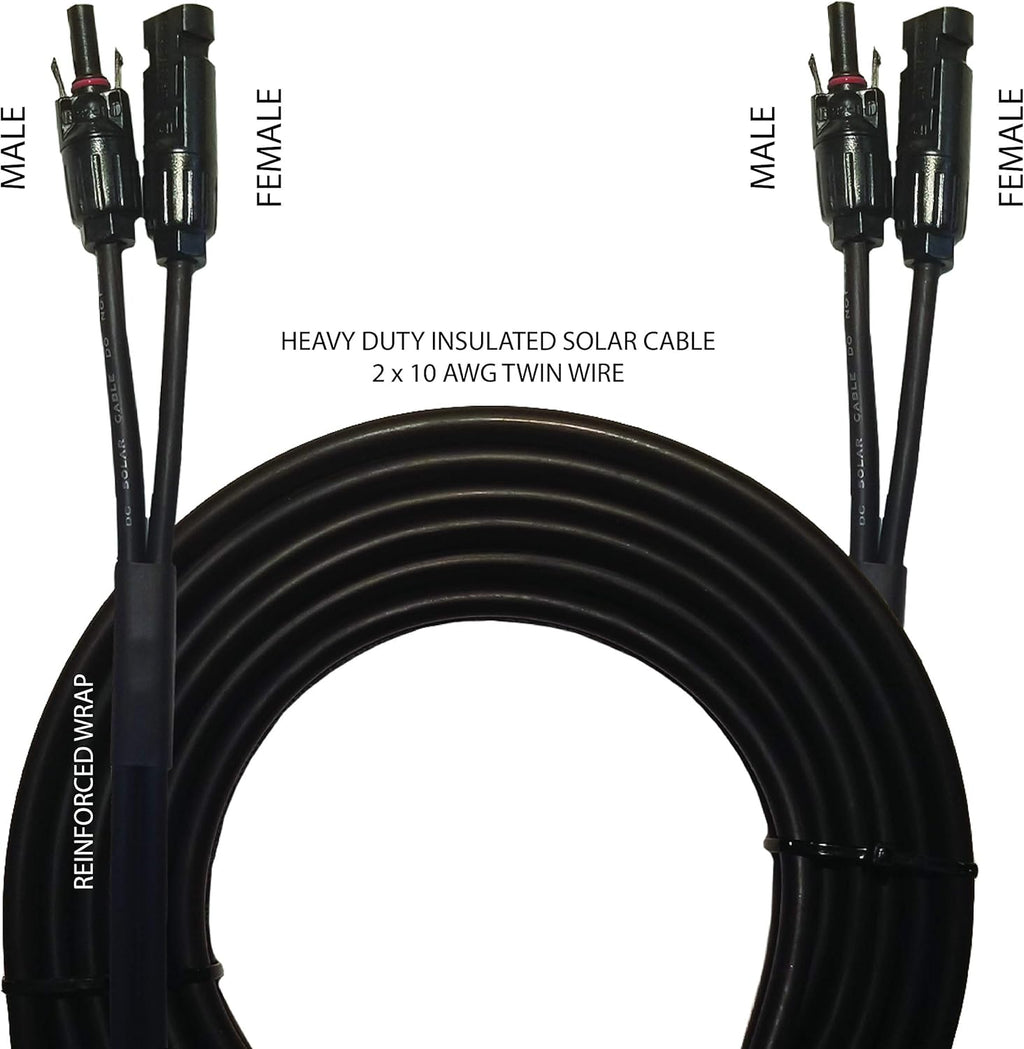 20 Feet 2x10 AWG Twin Wire Solar Extension Cable with Connectors Q367