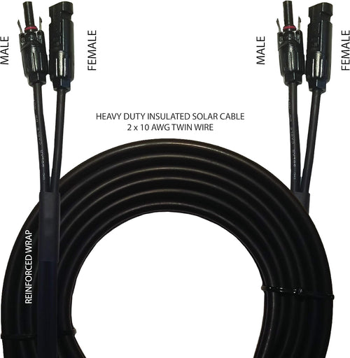 20 Feet 2x10 AWG Twin Wire Solar Extension Cable with Connectors Q367