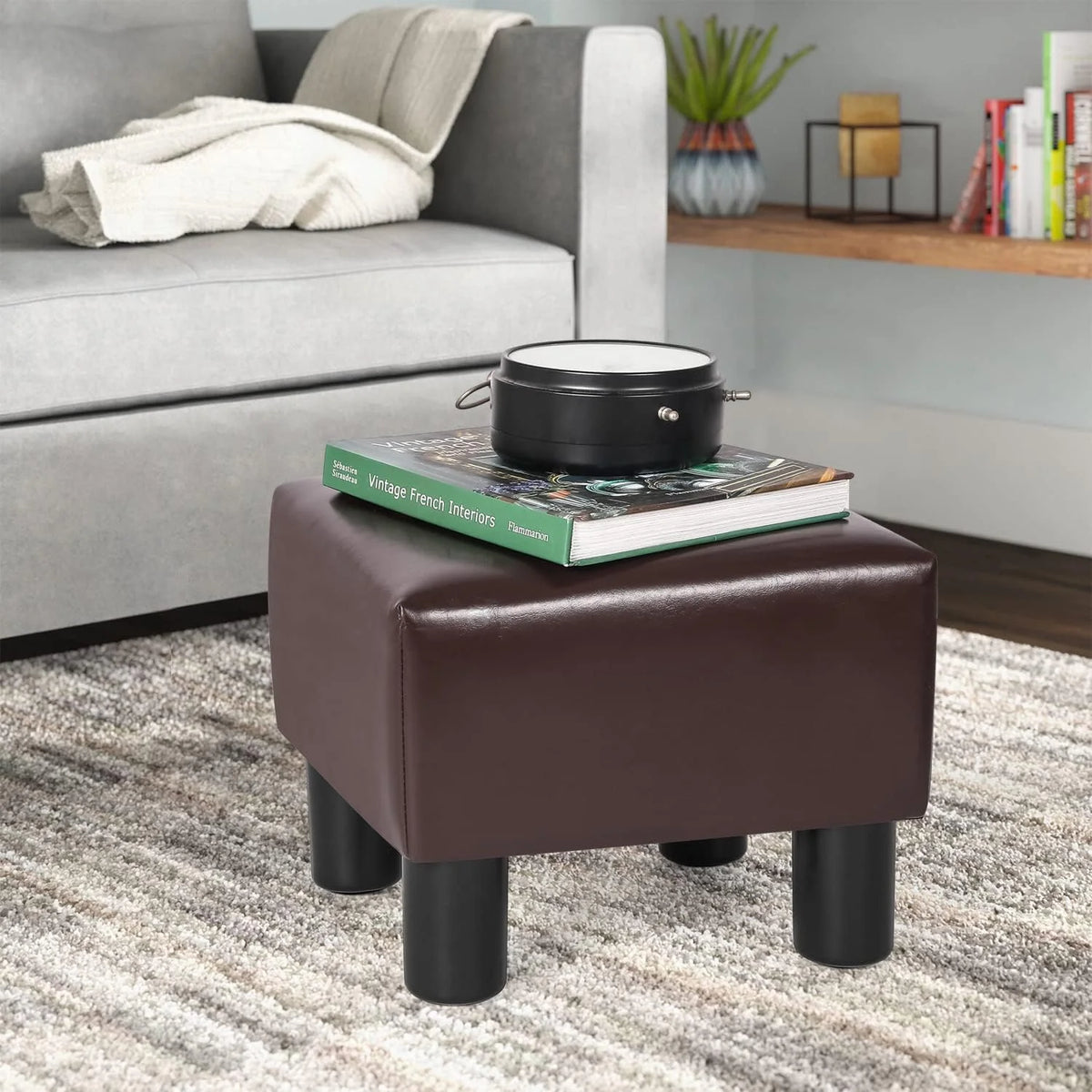 Brown Square PU Leather Ottoman S519