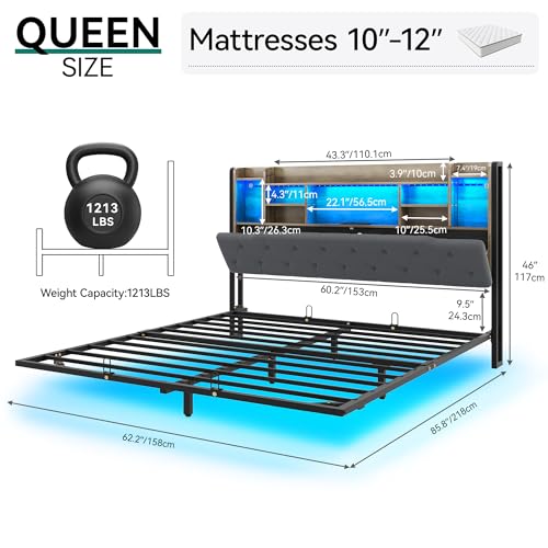 Queen Upholstered Platform Bed with Headboard Storage R8030