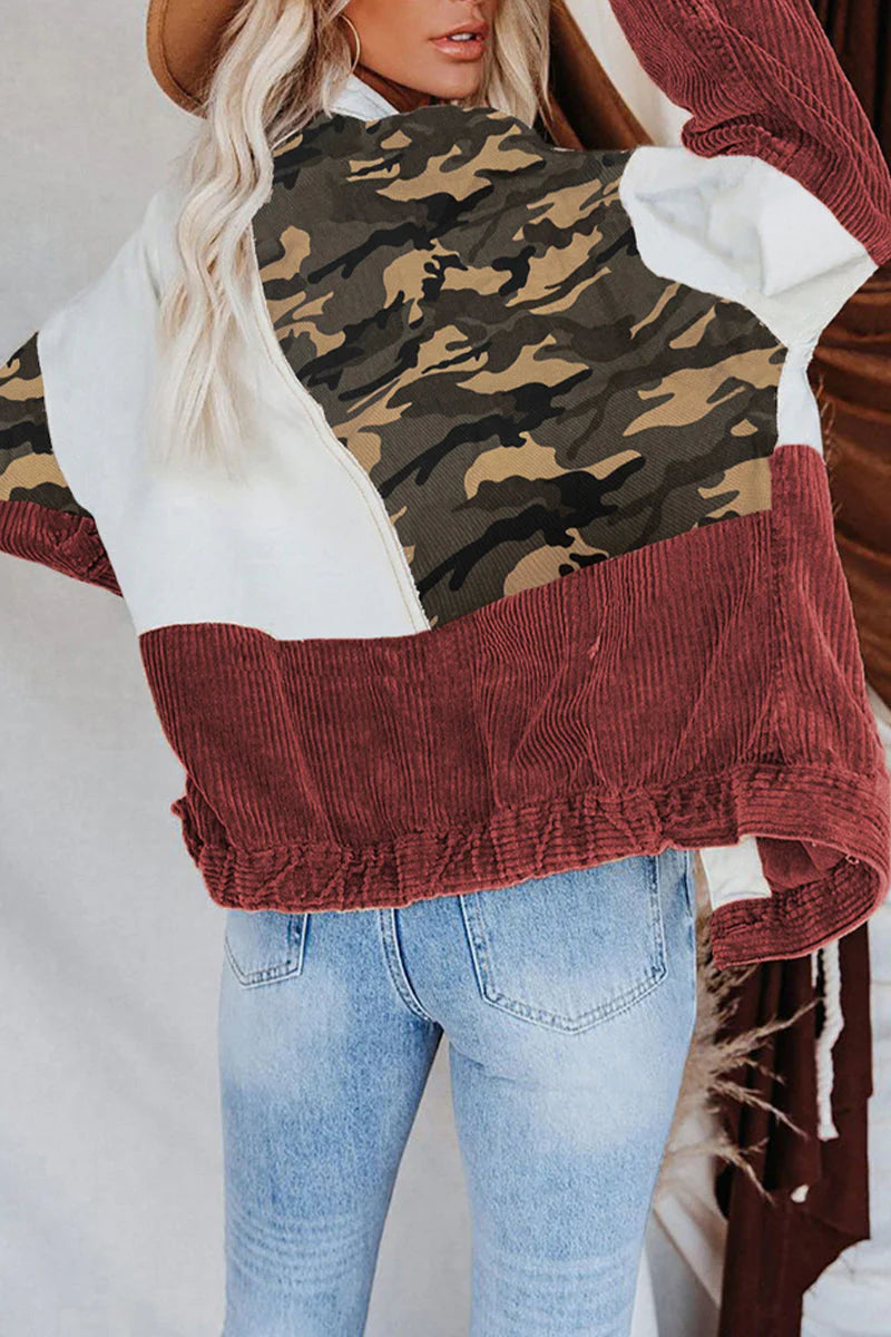 Camouflage Print Tassel Buckle Turndown Collar Outerwear N902111