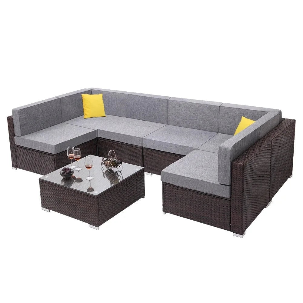7 Pieces PE Wicker Rattan Corner Sofa Set P669