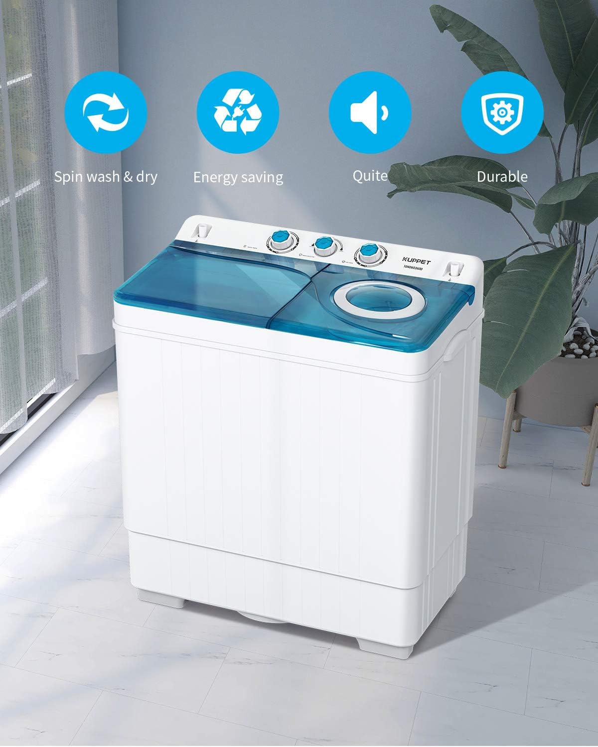 Compact Twin Tub Portable Mini Washing Machine 26lbs Capacity, Washer(18lbs)&Spiner(8lbs) (White&Blue) V2826