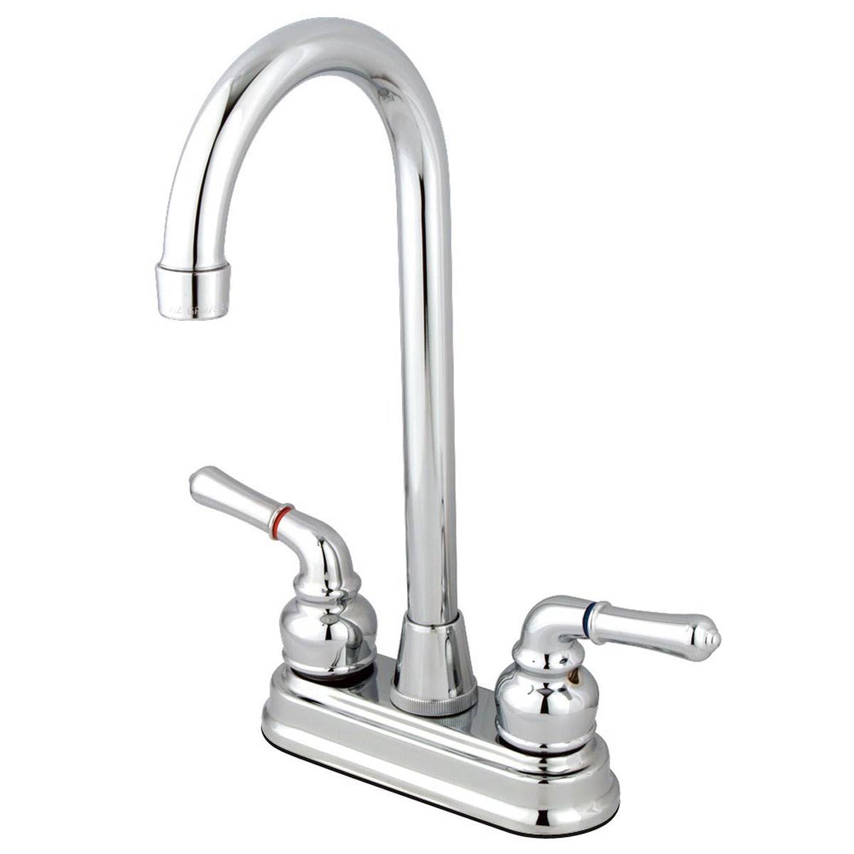 Satin Nickel & Polished Brass Two-Handle Centerset High-Arch Bar Faucet H525667