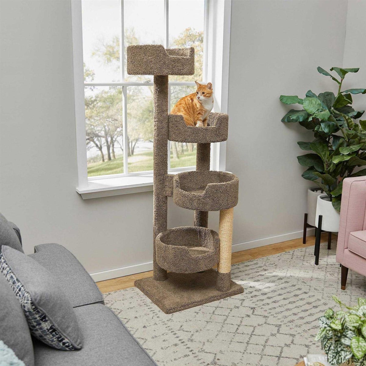 65-in Real Carpet Wooden Cat Tree R7616