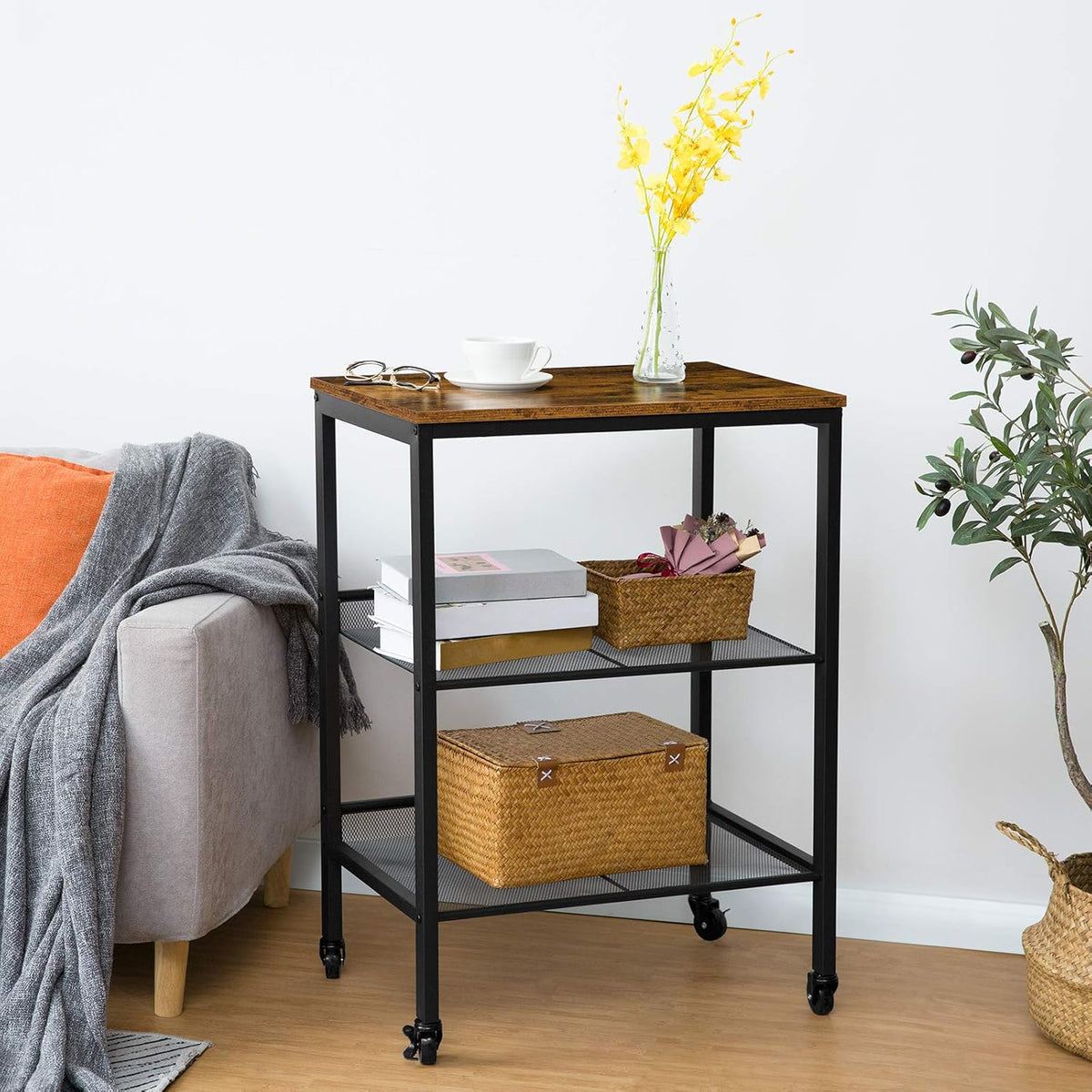 3-Tier Utility Cart on Wheels with Adjustable Feet L16512
