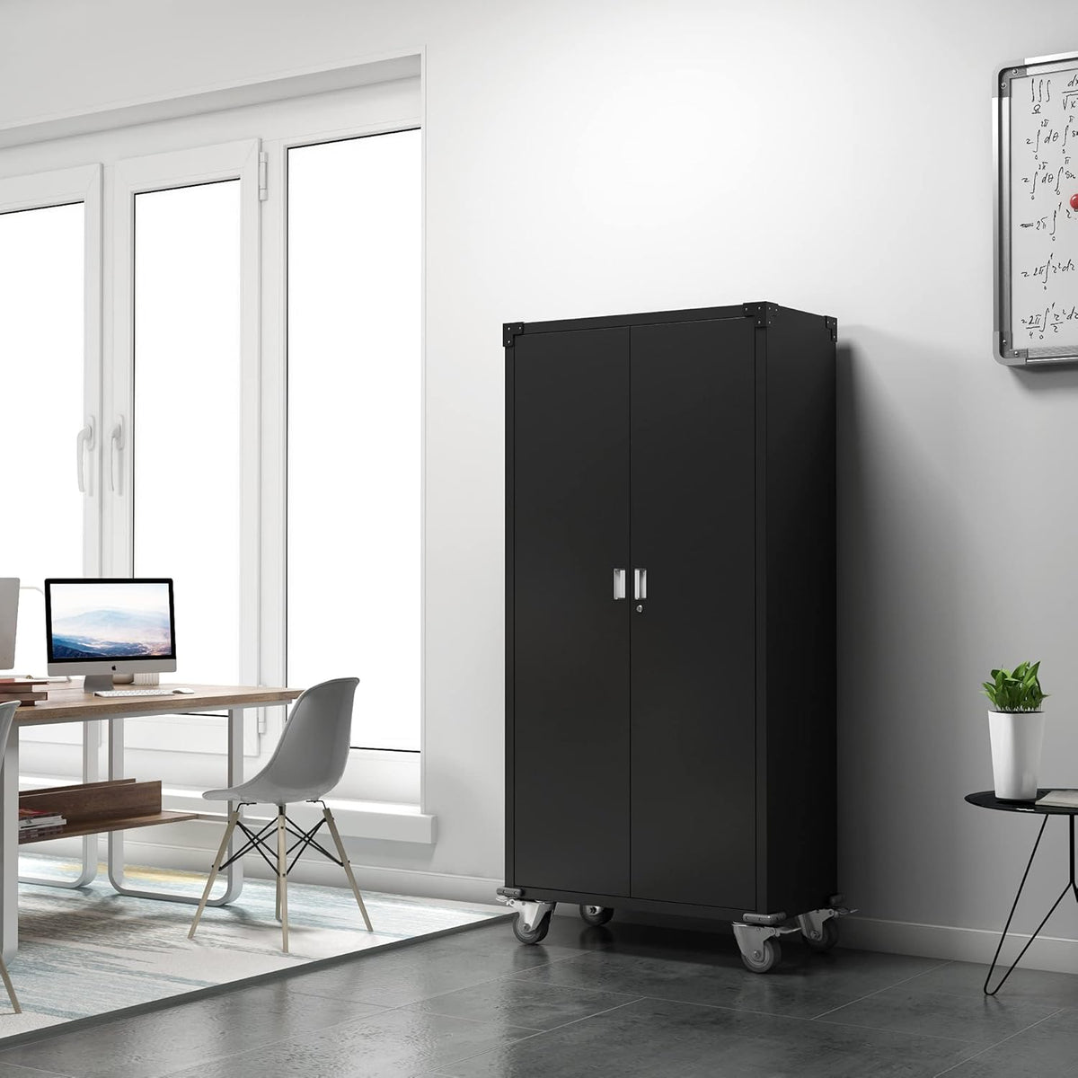 Black Steel Storage Cabinet with Wheels, 72'' Tall E32906