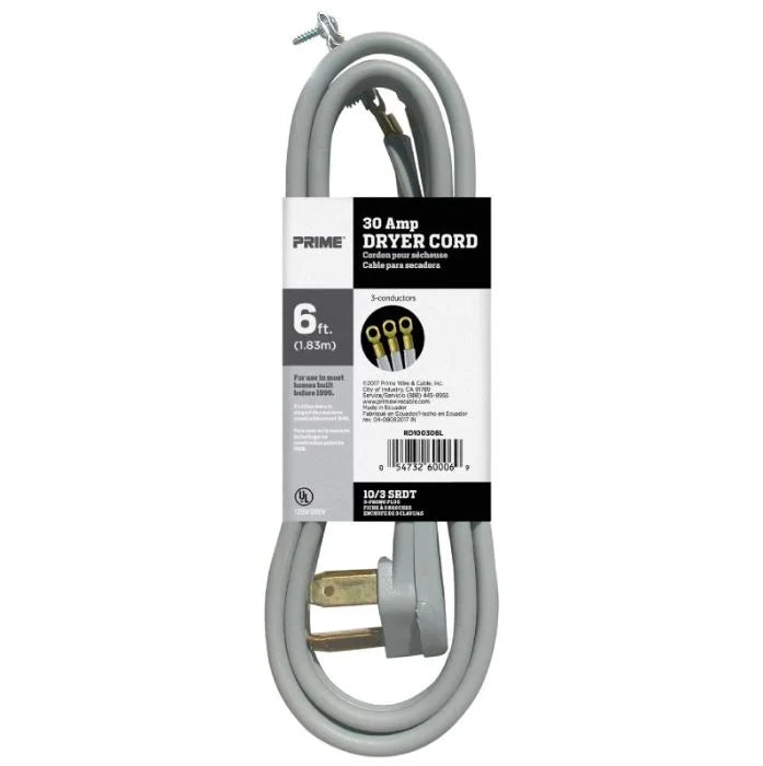 6 Feet 10/3 30 Amp Gray 3-Wire Dryer Cord U86522