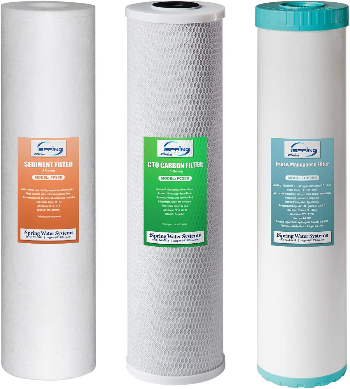 3-Stage Whole House Water Filter Set Replacement Pack with Sediment, CTO Carbon Block, and Iron & Manganese Reducing Cartridges Z69775