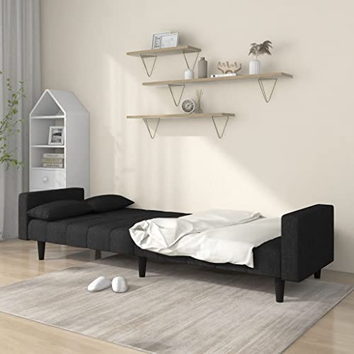 2-Seater Black Fabric Convertible Sleeper Sofa Bed with Two Pillows L109