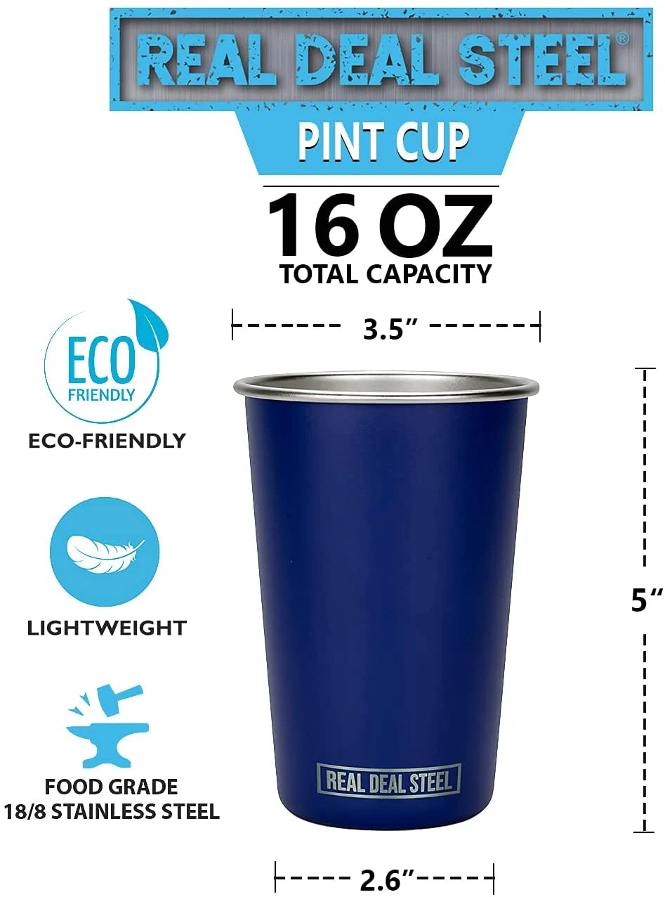 Stainless Steel Pint Cups 16oz Set of 4 Stackable Multicolor Tumblers K647