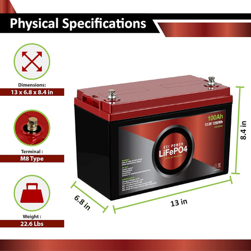 12V 100Ah Lithium LiFePO4 Deep Cycle Rechargeable Battery W363