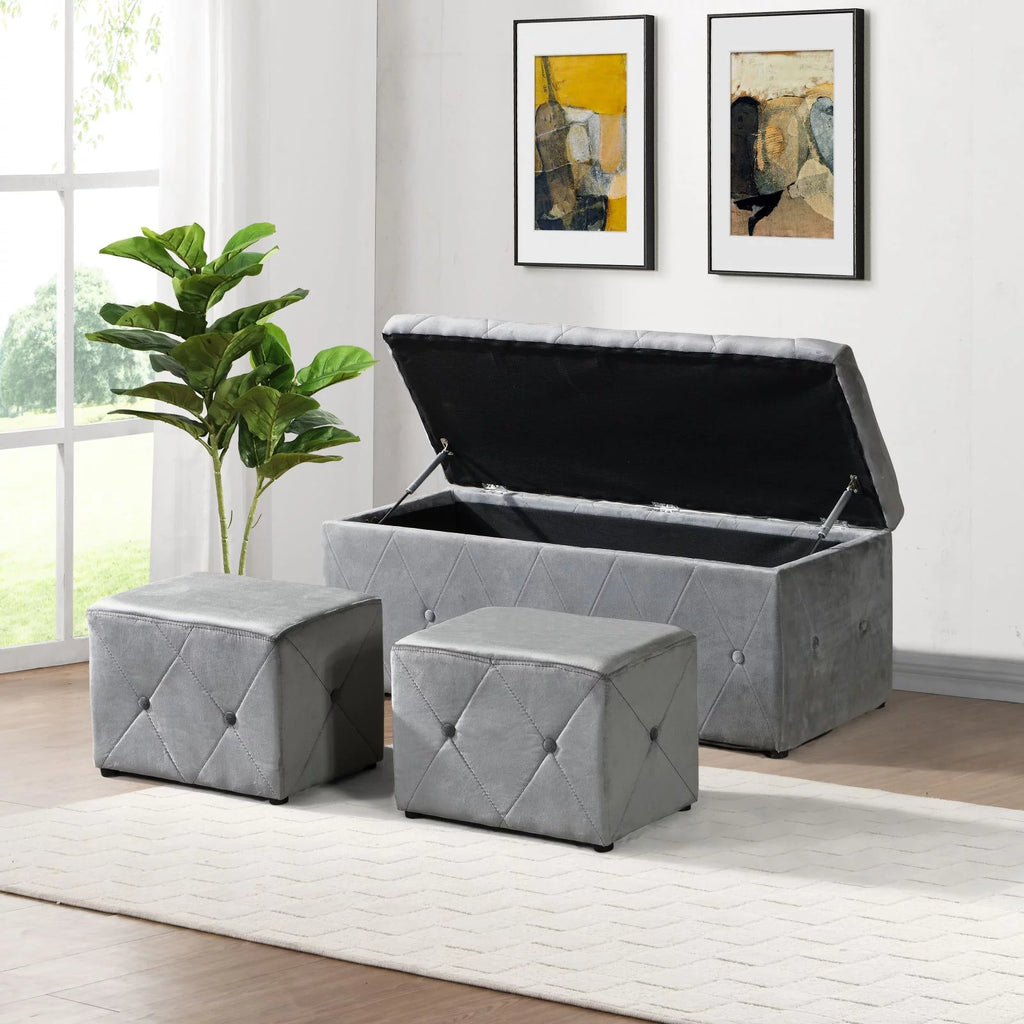 Rectangular Velvet Ottoman Storage with Lids Gray U66789