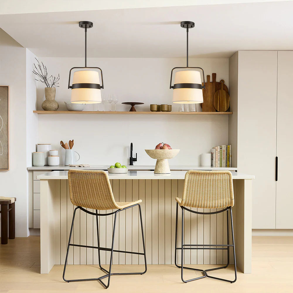 2-Light Drum Fabric Pendant A313