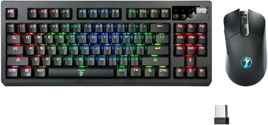Wireless Mechanical Gaming Keyboard and Mouse, RGB Backlit Rechargeable 3600mAh Battery, Anti-ghosting Keyboard + 7D 3200DPI Mice (Brown Switch, Black) T861946