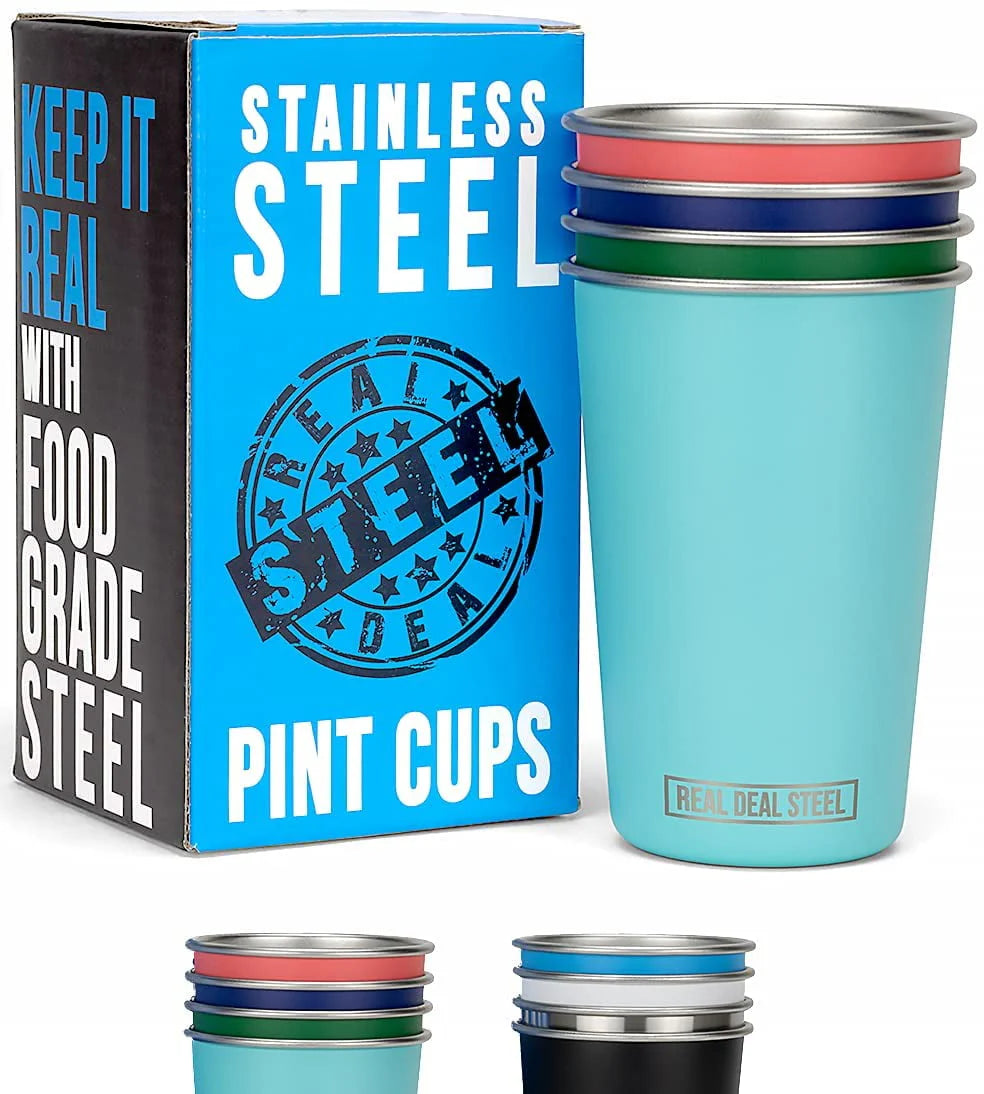 Stainless Steel Pint Cups 16oz Set of 4 Stackable Multicolor Tumblers K647