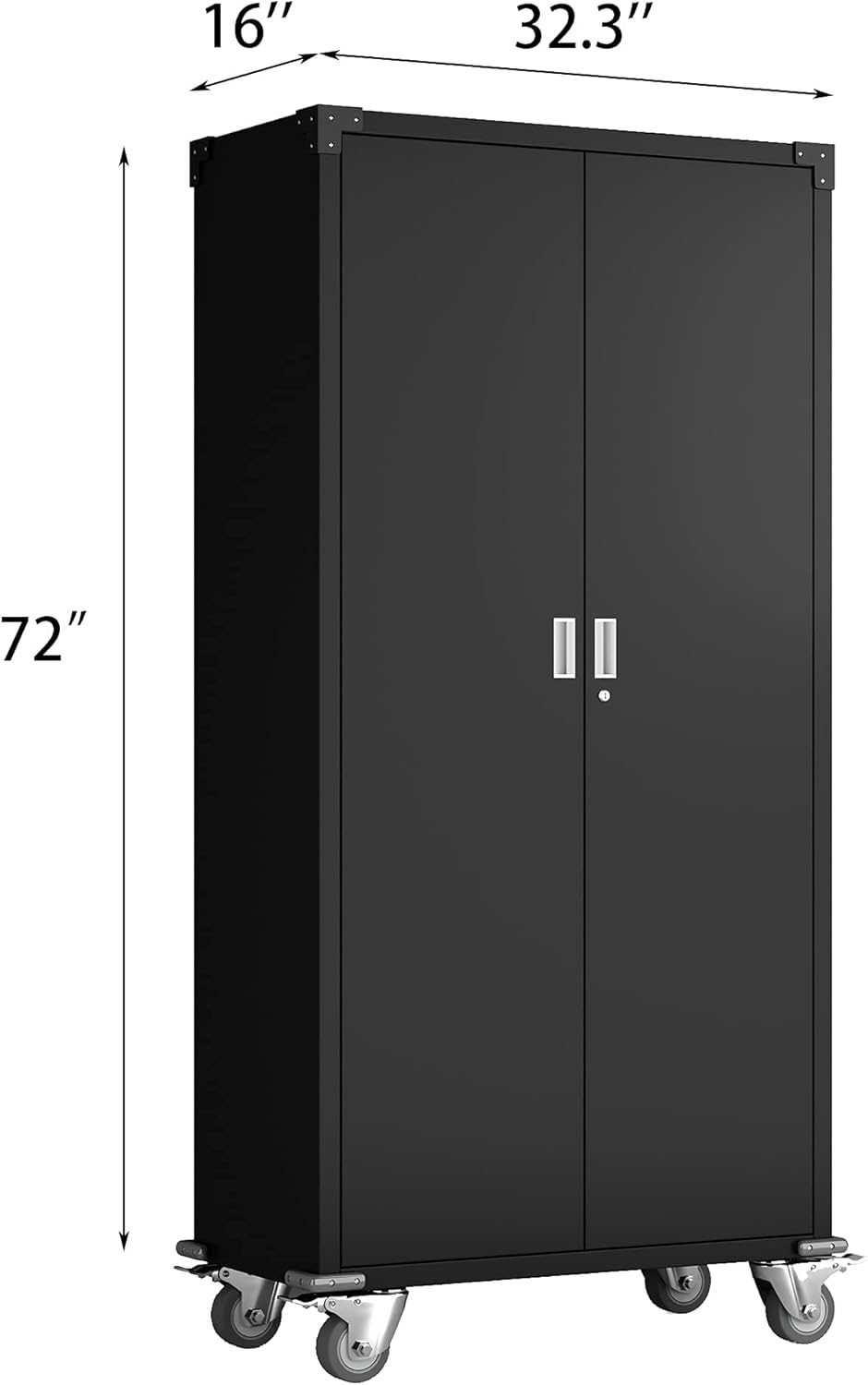 Black Steel Storage Cabinet with Wheels, 72'' Tall E32906