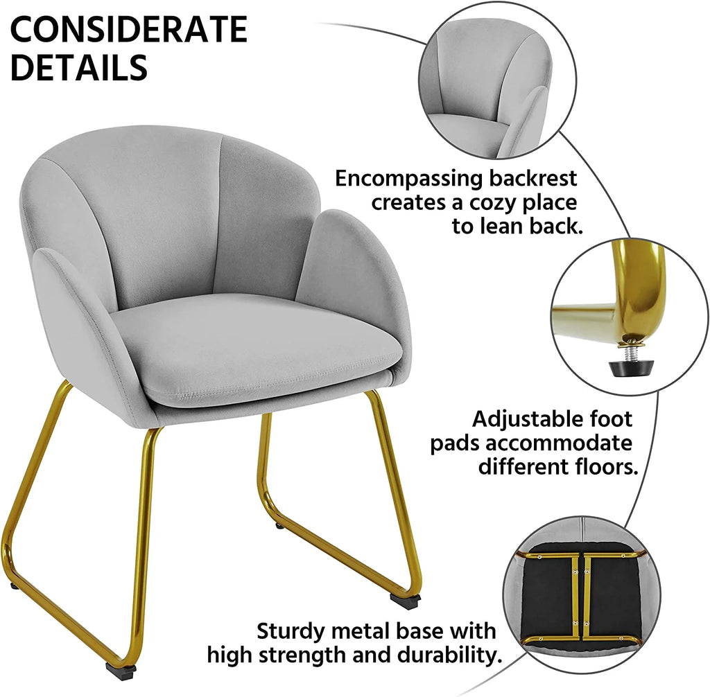 Gray Velvet Armchair with Golden Metal Legs W792