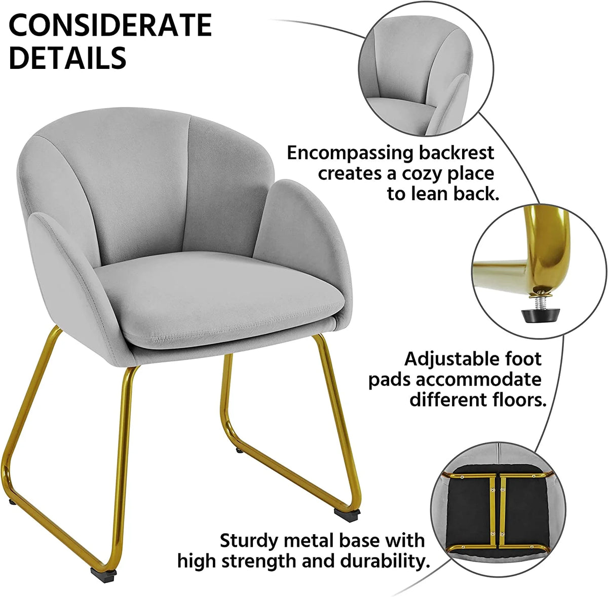 Gray Velvet Armchair with Golden Metal Legs W792