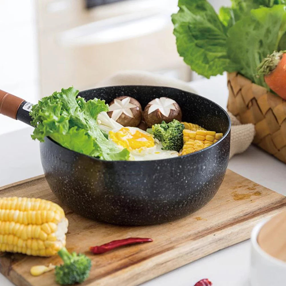 Olla de cocina antiadherente con mango de madera 18CM F78902